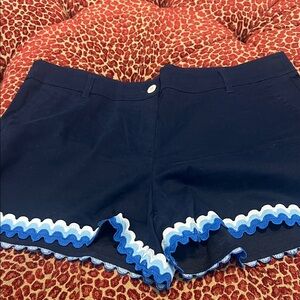 crown & ivy Navy High-Waist Shorts with Blue Scallop Trim